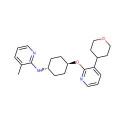 Cc1cccnc1N[C@H]1CC[C@H](Oc2ncccc2C2CCOCC2)CC1 ZINC000261083144