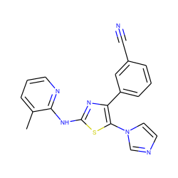 Cc1cccnc1Nc1nc(-c2cccc(C#N)c2)c(-n2ccnc2)s1 ZINC000095556211