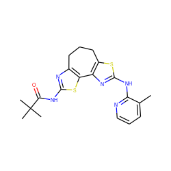 Cc1cccnc1Nc1nc2c(s1)CCCc1nc(NC(=O)C(C)(C)C)sc1-2 ZINC000299828453