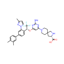 Cc1ccn(-c2cc(-c3ccc(C)c(C)c3)ccc2[C@@H](Oc2cc(N3CCC4(CC3)CN[C@H](C(=O)O)C4)nc(N)n2)C(F)(F)F)n1 ZINC001772618560