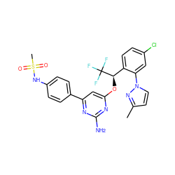 Cc1ccn(-c2cc(Cl)ccc2[C@@H](Oc2cc(-c3ccc(NS(C)(=O)=O)cc3)nc(N)n2)C(F)(F)F)n1 ZINC000653795157