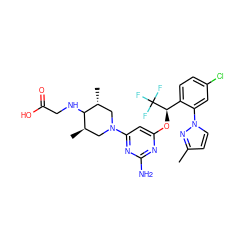 Cc1ccn(-c2cc(Cl)ccc2[C@@H](Oc2cc(N3C[C@@H](C)C(NCC(=O)O)[C@H](C)C3)nc(N)n2)C(F)(F)F)n1 ZINC000653795013