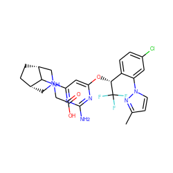 Cc1ccn(-c2cc(Cl)ccc2[C@@H](Oc2cc(N3C[C@@H]4CC[C@H](C3)C4NCC(=O)O)nc(N)n2)C(F)(F)F)n1 ZINC000653787427