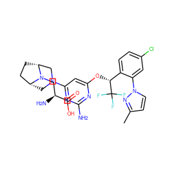 Cc1ccn(-c2cc(Cl)ccc2[C@@H](Oc2cc(N3C[C@@H]4CC[C@H](C3)N4C[C@H](N)C(=O)O)nc(N)n2)C(F)(F)F)n1 ZINC000653706001