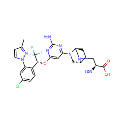 Cc1ccn(-c2cc(Cl)ccc2[C@@H](Oc2cc(N3C[C@H]4CC[C@H]3CN4C[C@H](N)C(=O)O)nc(N)n2)C(F)(F)F)n1 ZINC000653787505