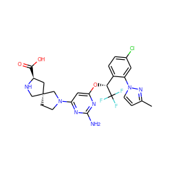 Cc1ccn(-c2cc(Cl)ccc2[C@@H](Oc2cc(N3CC[C@@]4(CN[C@@H](C(=O)O)C4)C3)nc(N)n2)C(F)(F)F)n1 ZINC000653802175