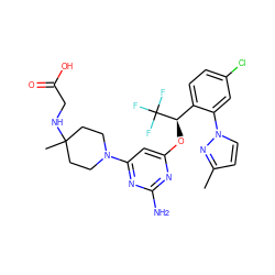 Cc1ccn(-c2cc(Cl)ccc2[C@@H](Oc2cc(N3CCC(C)(NCC(=O)O)CC3)nc(N)n2)C(F)(F)F)n1 ZINC000653798114