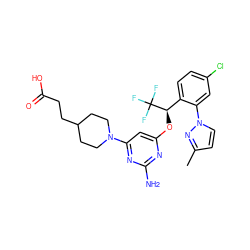 Cc1ccn(-c2cc(Cl)ccc2[C@@H](Oc2cc(N3CCC(CCC(=O)O)CC3)nc(N)n2)C(F)(F)F)n1 ZINC000653798087