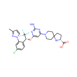 Cc1ccn(-c2cc(Cl)ccc2[C@@H](Oc2cc(N3CCC4(CC[C@H](C(=O)O)N4)CC3)nc(N)n2)C(F)(F)F)n1 ZINC000653798082