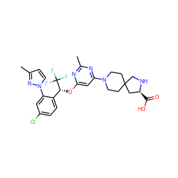 Cc1ccn(-c2cc(Cl)ccc2[C@@H](Oc2cc(N3CCC4(CC3)CN[C@@H](C(=O)O)C4)nc(C)n2)C(F)(F)F)n1 ZINC000653809984