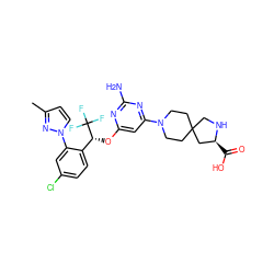 Cc1ccn(-c2cc(Cl)ccc2[C@@H](Oc2cc(N3CCC4(CC3)CN[C@@H](C(=O)O)C4)nc(N)n2)C(F)(F)F)n1 ZINC000653706042