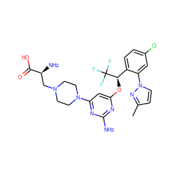 Cc1ccn(-c2cc(Cl)ccc2[C@@H](Oc2cc(N3CCN(C[C@H](N)C(=O)O)CC3)nc(N)n2)C(F)(F)F)n1 ZINC000653706014