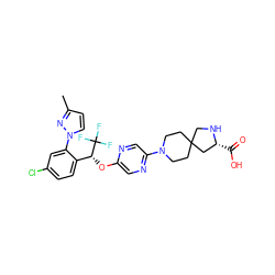 Cc1ccn(-c2cc(Cl)ccc2[C@@H](Oc2cnc(N3CCC4(CC3)CN[C@H](C(=O)O)C4)cn2)C(F)(F)F)n1 ZINC000653795807