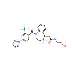 Cc1ccn(-c2ccc(C(=O)N3CCC(F)(F)/C(=C\C(=O)NCCO)c4ccccc43)c(C(F)(F)F)c2)n1 ZINC000049757271