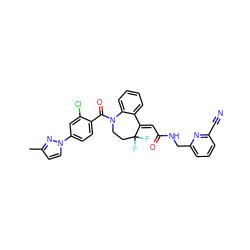 Cc1ccn(-c2ccc(C(=O)N3CCC(F)(F)/C(=C\C(=O)NCc4cccc(C#N)n4)c4ccccc43)c(Cl)c2)n1 ZINC000044305307