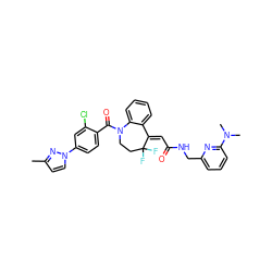 Cc1ccn(-c2ccc(C(=O)N3CCC(F)(F)/C(=C\C(=O)NCc4cccc(N(C)C)n4)c4ccccc43)c(Cl)c2)n1 ZINC000044359718