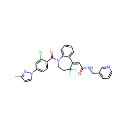 Cc1ccn(-c2ccc(C(=O)N3CCC(F)(F)/C(=C\C(=O)NCc4cccnc4)c4ccccc43)c(Cl)c2)n1 ZINC000049877583