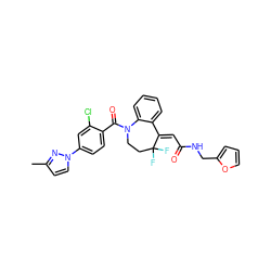 Cc1ccn(-c2ccc(C(=O)N3CCC(F)(F)/C(=C\C(=O)NCc4ccco4)c4ccccc43)c(Cl)c2)n1 ZINC000049853735