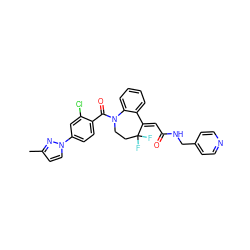 Cc1ccn(-c2ccc(C(=O)N3CCC(F)(F)/C(=C\C(=O)NCc4ccncc4)c4ccccc43)c(Cl)c2)n1 ZINC000049877697