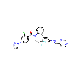 Cc1ccn(-c2ccc(C(=O)N3CCC(F)(F)/C(=C\C(=O)NCc4ccncn4)c4ccccc43)c(Cl)c2)n1 ZINC000042852348