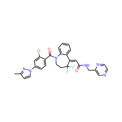 Cc1ccn(-c2ccc(C(=O)N3CCC(F)(F)/C(=C\C(=O)NCc4cnccn4)c4ccccc43)c(Cl)c2)n1 ZINC000044418843