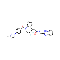 Cc1ccn(-c2ccc(C(=O)N3CCC(F)(F)/C(=C\C(=O)NCc4nc5ccccc5[nH]4)c4ccccc43)c(Cl)c2)n1 ZINC000042850737