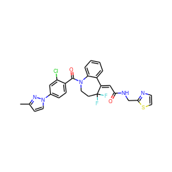 Cc1ccn(-c2ccc(C(=O)N3CCC(F)(F)/C(=C\C(=O)NCc4nccs4)c4ccccc43)c(Cl)c2)n1 ZINC000044431613