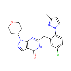 Cc1ccn(-c2ccc(Cl)cc2Cc2nc3c(cnn3C3CCOCC3)c(=O)[nH]2)n1 ZINC000169699901