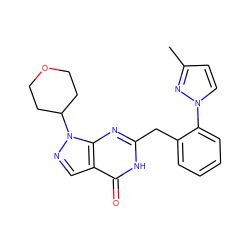 Cc1ccn(-c2ccccc2Cc2nc3c(cnn3C3CCOCC3)c(=O)[nH]2)n1 ZINC000169699895