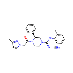 Cc1ccn(CC(=O)N2CCN(/C(=N/C#N)Nc3ccccc3C)C[C@@H]2c2ccccc2)n1 ZINC000029128977