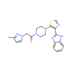 Cc1ccn(CC(=O)N2CCN(c3scnc3-c3nc4ccccc4[nH]3)CC2)n1 ZINC000143638801