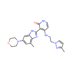 Cc1ccn(CCNc2cc[nH]c(=O)c2-c2nc3c(C)cc(N4CCOCC4)cc3[nH]2)n1 ZINC000029040953