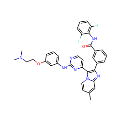 Cc1ccn2c(-c3ccnc(Nc4cccc(OCCN(C)C)c4)n3)c(-c3cccc(C(=O)Nc4c(F)cccc4F)c3)nc2c1 ZINC000113541211