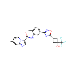 Cc1ccn2c(C(=O)Nc3cc(-c4noc([C@H]5C[C@](O)(C(F)(F)F)C5)n4)ccc3C)cnc2c1 ZINC000144079485