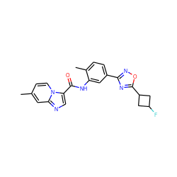 Cc1ccn2c(C(=O)Nc3cc(-c4noc(C5CC(F)C5)n4)ccc3C)cnc2c1 ZINC000206102060