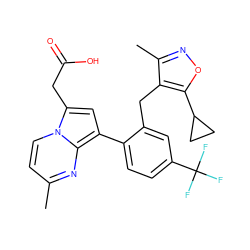 Cc1ccn2c(CC(=O)O)cc(-c3ccc(C(F)(F)F)cc3Cc3c(C)noc3C3CC3)c2n1 ZINC000208706247