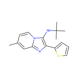 Cc1ccn2c(NC(C)(C)C)c(-c3cccs3)nc2c1 ZINC000000320211