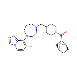 Cc1ccn2ccnc2c1N1CCCN(CC2CCN(C(=O)[C@H]3C[C@@H]4CC[C@H]3O4)CC2)CC1 ZINC001772606578