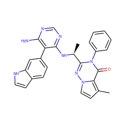 Cc1ccn2nc([C@H](C)Nc3ncnc(N)c3-c3ccc4cc[nH]c4c3)n(-c3ccccc3)c(=O)c12 ZINC000208952748