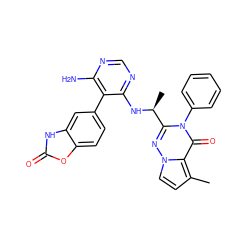 Cc1ccn2nc([C@H](C)Nc3ncnc(N)c3-c3ccc4oc(=O)[nH]c4c3)n(-c3ccccc3)c(=O)c12 ZINC000209010403