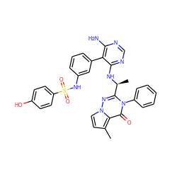 Cc1ccn2nc([C@H](C)Nc3ncnc(N)c3-c3cccc(NS(=O)(=O)c4ccc(O)cc4)c3)n(-c3ccccc3)c(=O)c12 ZINC001772629529