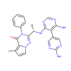 Cc1ccn2nc([C@H](C)Nc3ncnc(N)c3-c3cnc(N)nc3)n(-c3ccccc3)c(=O)c12 ZINC000208947059