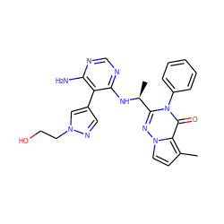 Cc1ccn2nc([C@H](C)Nc3ncnc(N)c3-c3cnn(CCO)c3)n(-c3ccccc3)c(=O)c12 ZINC000224353473