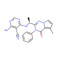 Cc1ccn2nc([C@H](C)Nc3ncnc(N)c3C#N)n(-c3ccccc3)c(=O)c12 ZINC001772636261