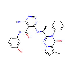 Cc1ccn2nc([C@H](C)Nc3ncnc(N)c3C(=O)Nc3cccc(O)c3)n(-c3ccccc3)c(=O)c12 ZINC000209002691