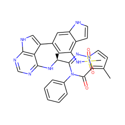 Cc1ccn2nc([C@H](C)Nc3ncnc4[nH]cc(-c5cc(NS(C)(=O)=O)c6cc[nH]c6c5)c34)n(-c3ccccc3)c(=O)c12 ZINC000224355863