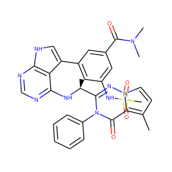 Cc1ccn2nc([C@H](C)Nc3ncnc4[nH]cc(-c5cc(NS(C)(=O)=O)cc(C(=O)N(C)C)c5)c34)n(-c3ccccc3)c(=O)c12 ZINC001772590783