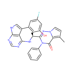 Cc1ccn2nc([C@H](C)Nc3ncnc4[nH]cc(-c5cc(O)cc(F)c5)c34)n(-c3ccccc3)c(=O)c12 ZINC000209038537