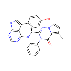 Cc1ccn2nc([C@H](C)Nc3ncnc4[nH]cc(-c5ccc(O)cc5)c34)n(-c3ccccc3)c(=O)c12 ZINC000209031663