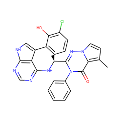 Cc1ccn2nc([C@H](C)Nc3ncnc4[nH]cc(-c5cccc(Cl)c5O)c34)n(-c3ccccc3)c(=O)c12 ZINC000224334566